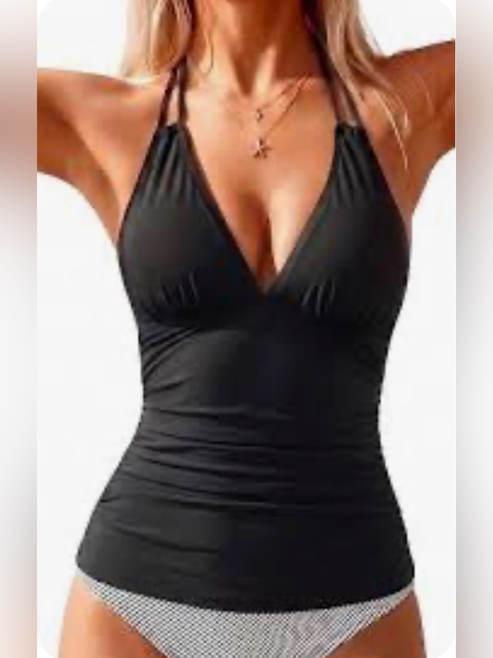 Calia Classic Black Halter Tankini Top - Women Swim